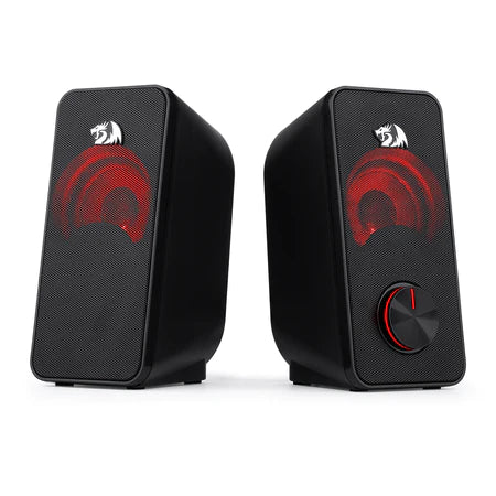 Redragon GS500 Stentor PC Gaming Speaker, 2.0 Channel Stereo Desktop Computer Speaker with Red Backlight, Quality Bass and Crystal Clear Sound, USB Powered with a 3.5mm Connector Redragon GS500 Stentor PC Gaming Speaker, 2.0 Channel Stereo Desktop Computer Speaker with Red Backlight, Quality Bass and Crystal Clear Sound, USB Powered with a 3.5mm Connector